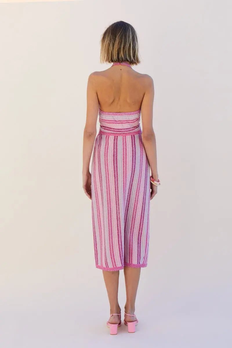 Suboo Fuchsia Metallic Beck Halter Cut Out Dress Size M/ AU 10 photo 3