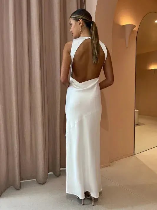 Third Form Satin Bias Cowl Back Maxi Dress White Size 8 photo 3