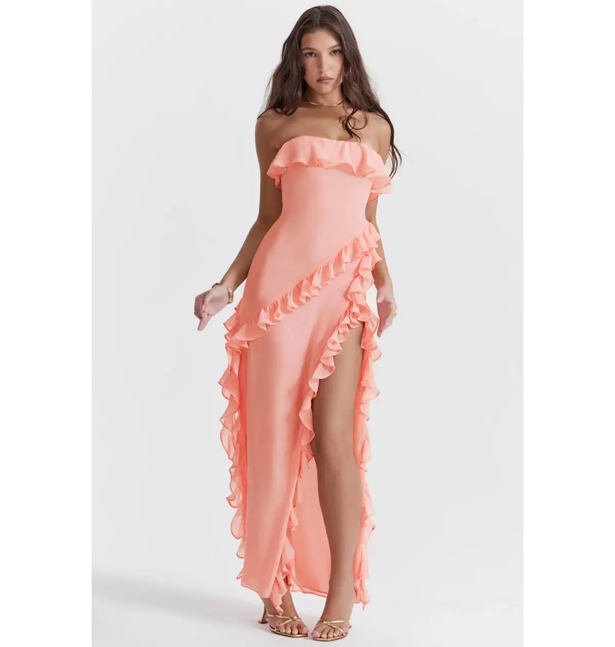 House of CB Ruffle Strapless Maxi Dress Apricot Size XS / AU 6 photo 2