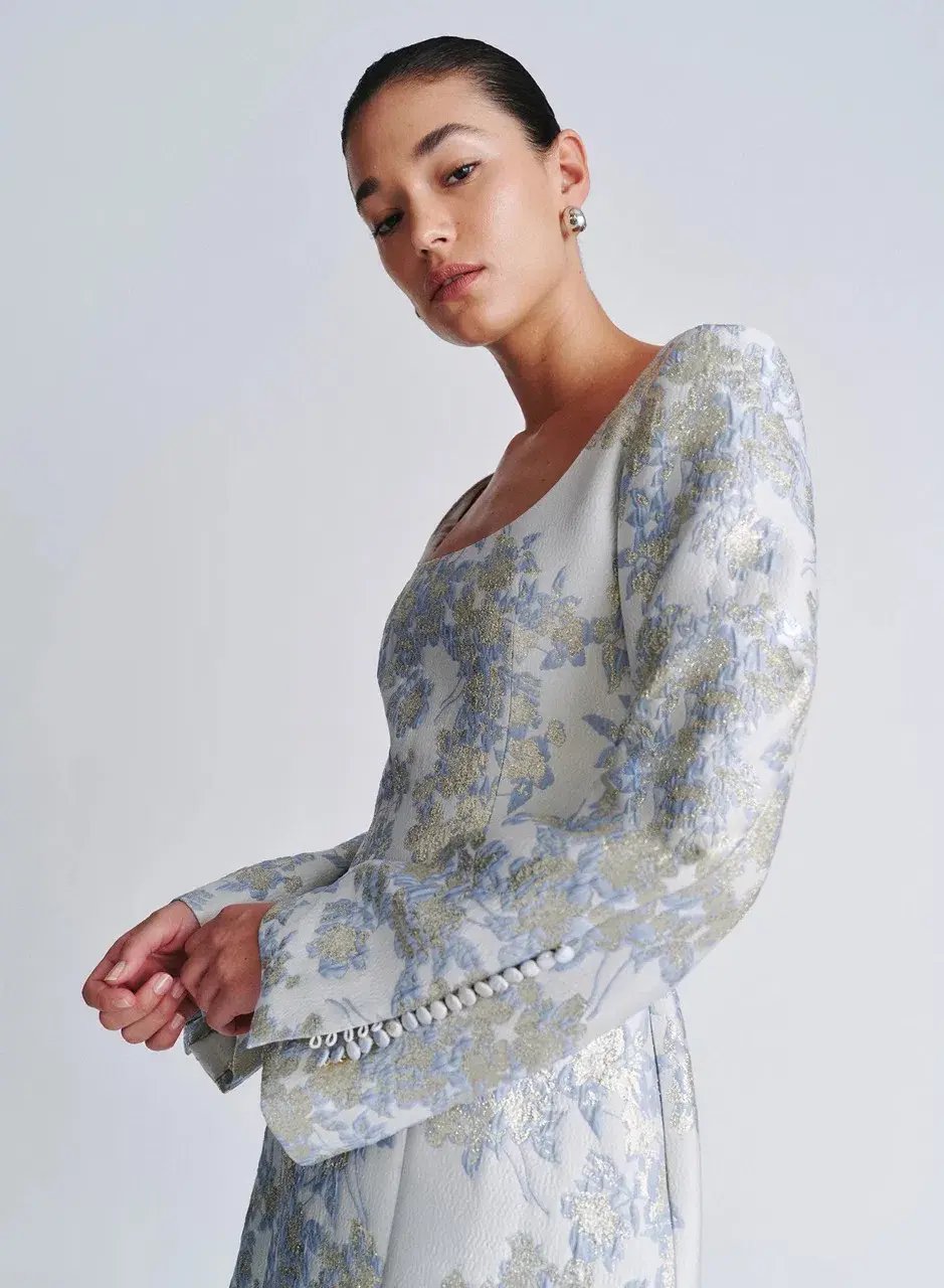 ANNA QUAN Margot Dress in Water Lillies Blue Size 8 AU photo 8
