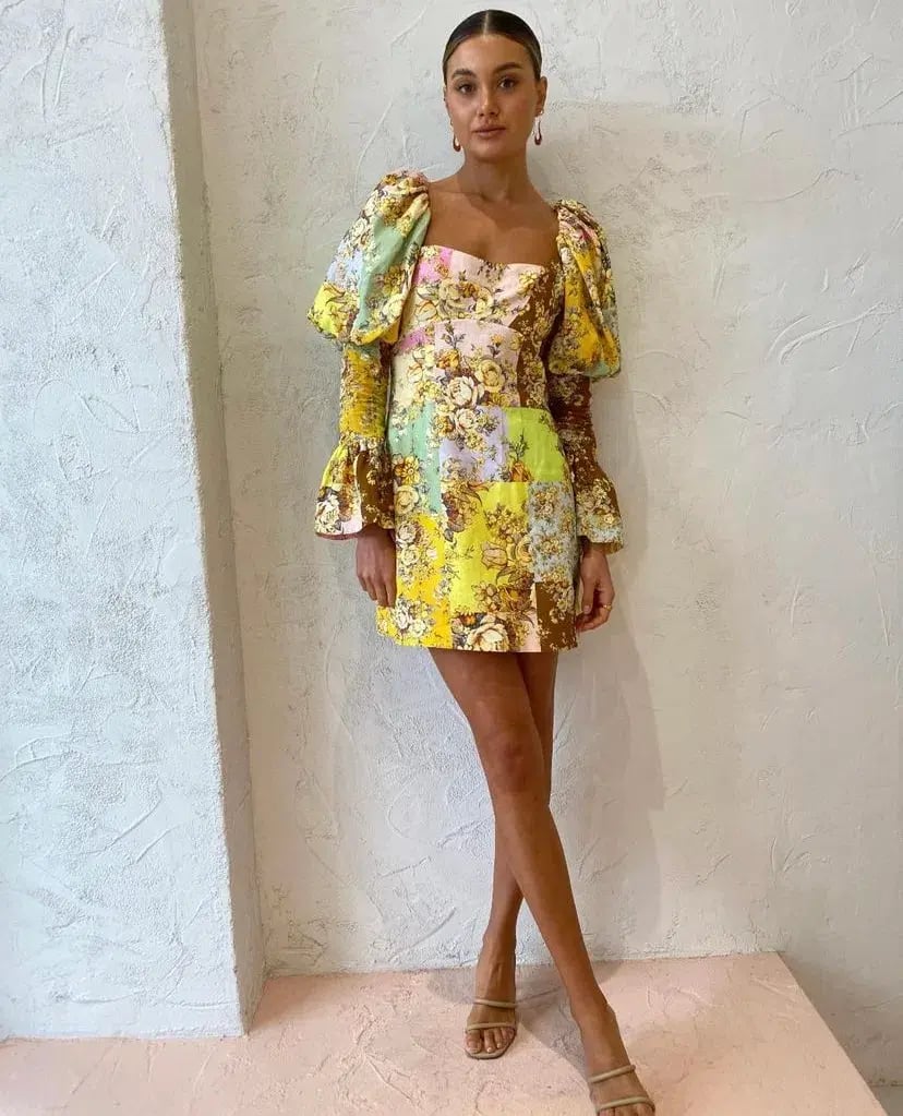 Alemais Matilde Puff Sleeve Mini Dress Multi Print Size 12 photo 2
