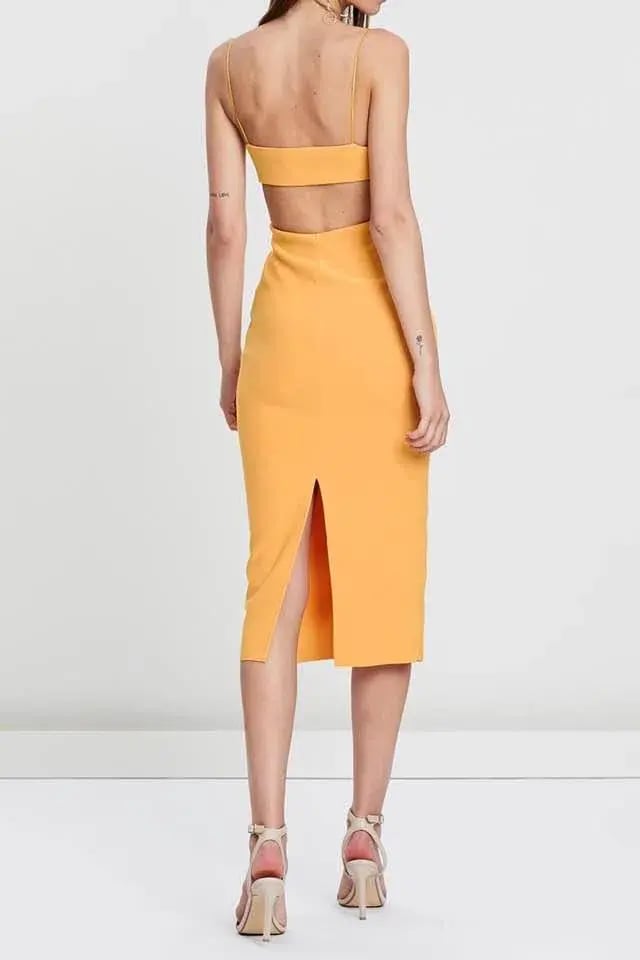 Bec and Bridge Elle Cut Out Midi Dress Yellow Size 6 photo 3