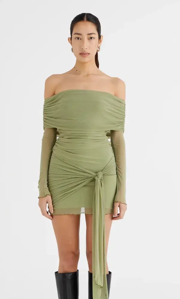 Benni Yasmin Off Shoulder Mini Dress Pistachio Green Size 8 photo 7