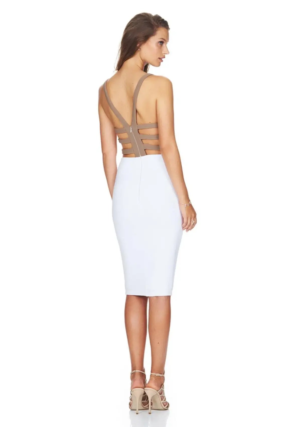 Nookie Strappy Back Bodycon Dress White Size 8 photo 3