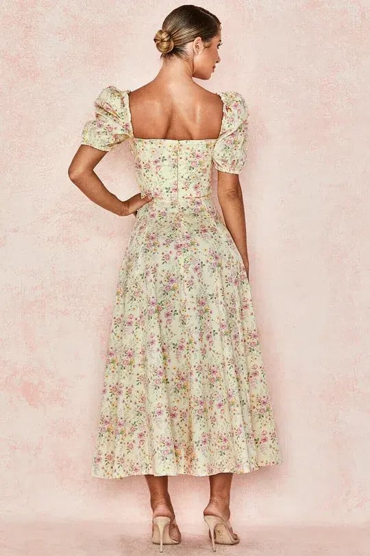 House of CB Tallulah Puff Sleeve Midi Sundress Lemon Floral Size 8 photo 2