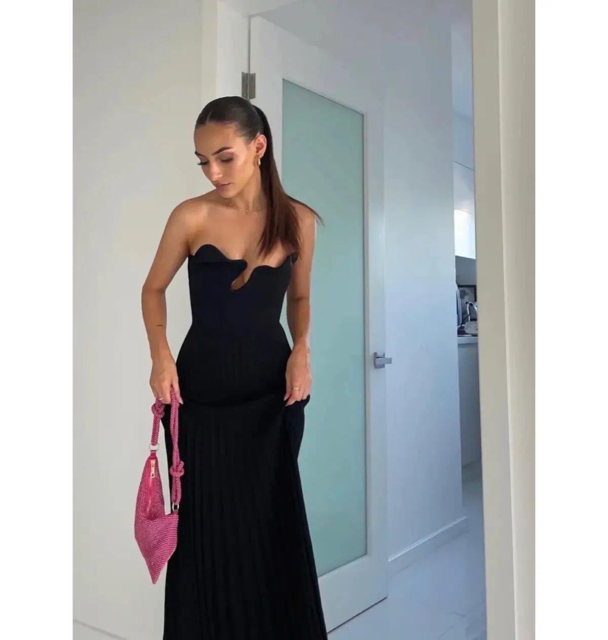 Christopher Esber Sculptured Pleated Rib Maxi Dress Black Size XS / AU 6 photo 3