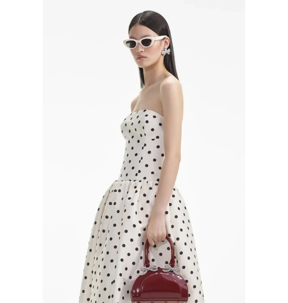 Self Portrait Taffeta Midi Dress Cream Polka Dot Size AU 8 photo 2