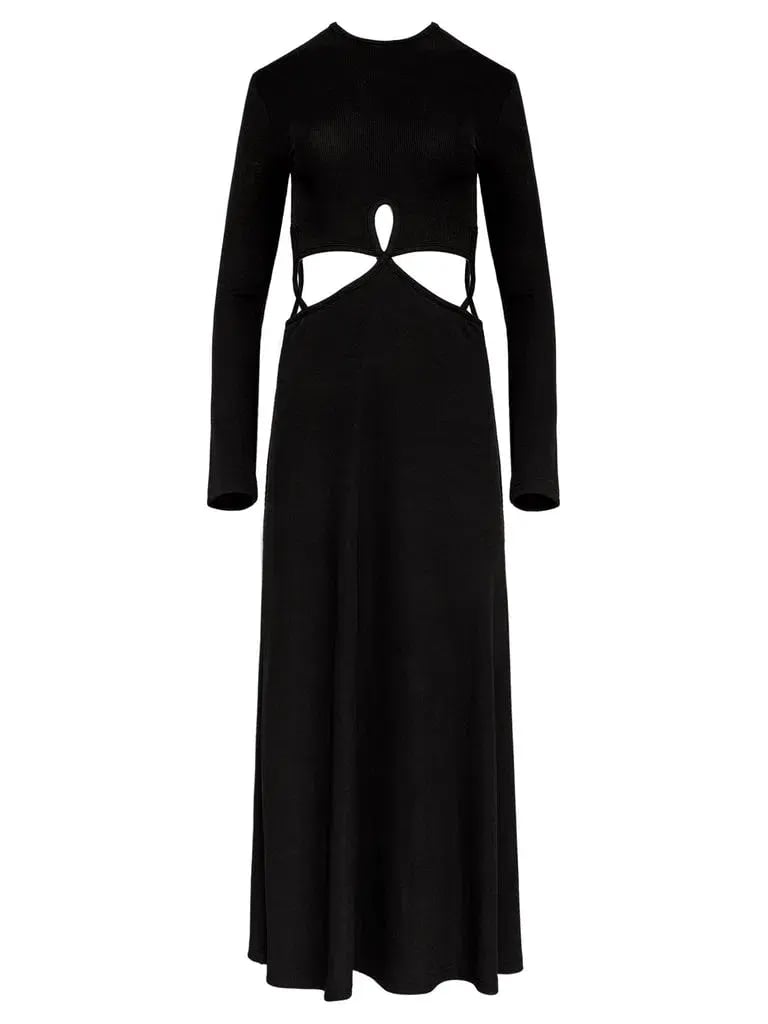 Christopher Esber Looped Cutaway Long Sleeve Rib Dress Black Size 14 photo 4