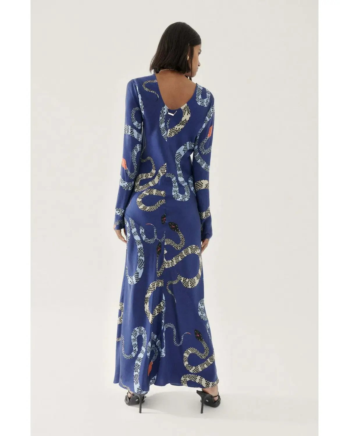 Silk Laundry Full Sleeve Bias Dress Blue Snakes Size AU 8 photo 3