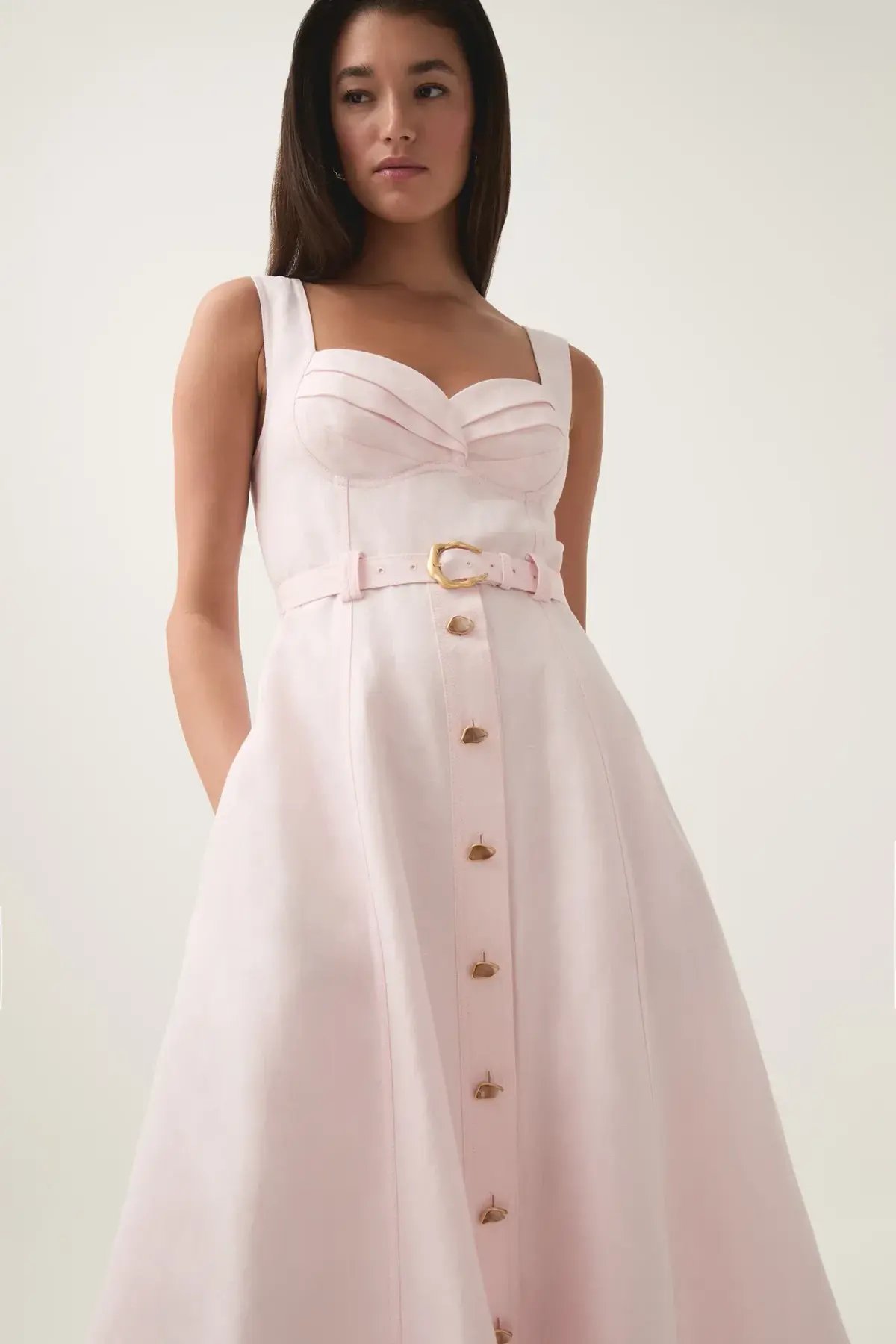 Aje Primary Belted Midi Dress Pastel Pink Size 12 photo 2
