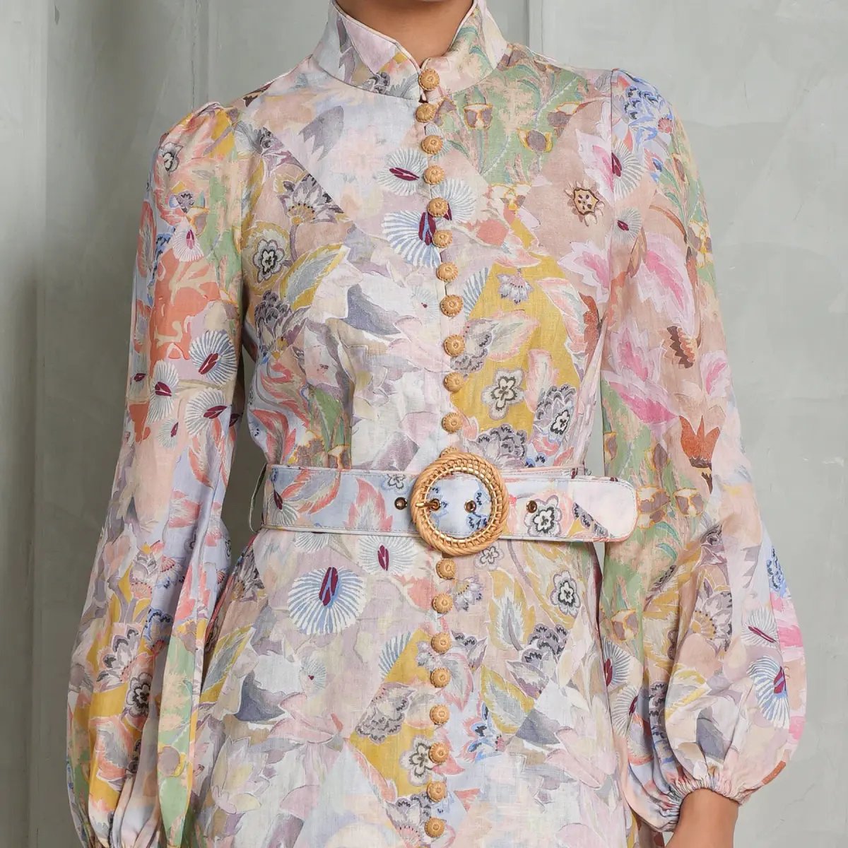 Zimmermann Illustration Belted Mini Dress Multi Floral Diamond Size 3 / AU 14 photo 4