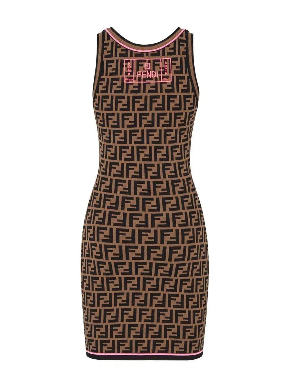 Fendi FF Logo Knit Mini Dress Brown Size 8 photo 3