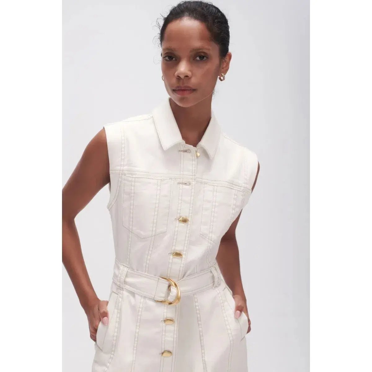 Aje Darcie Denim Mini Dress White Size XS / AU 6 photo 4