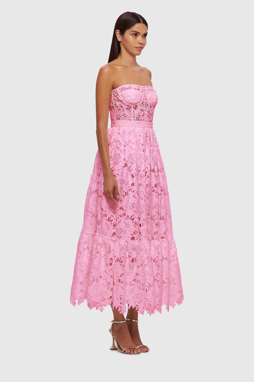 Leo Lin Emilia Lace Bustier Midi Dress - Candy Pink photo 3