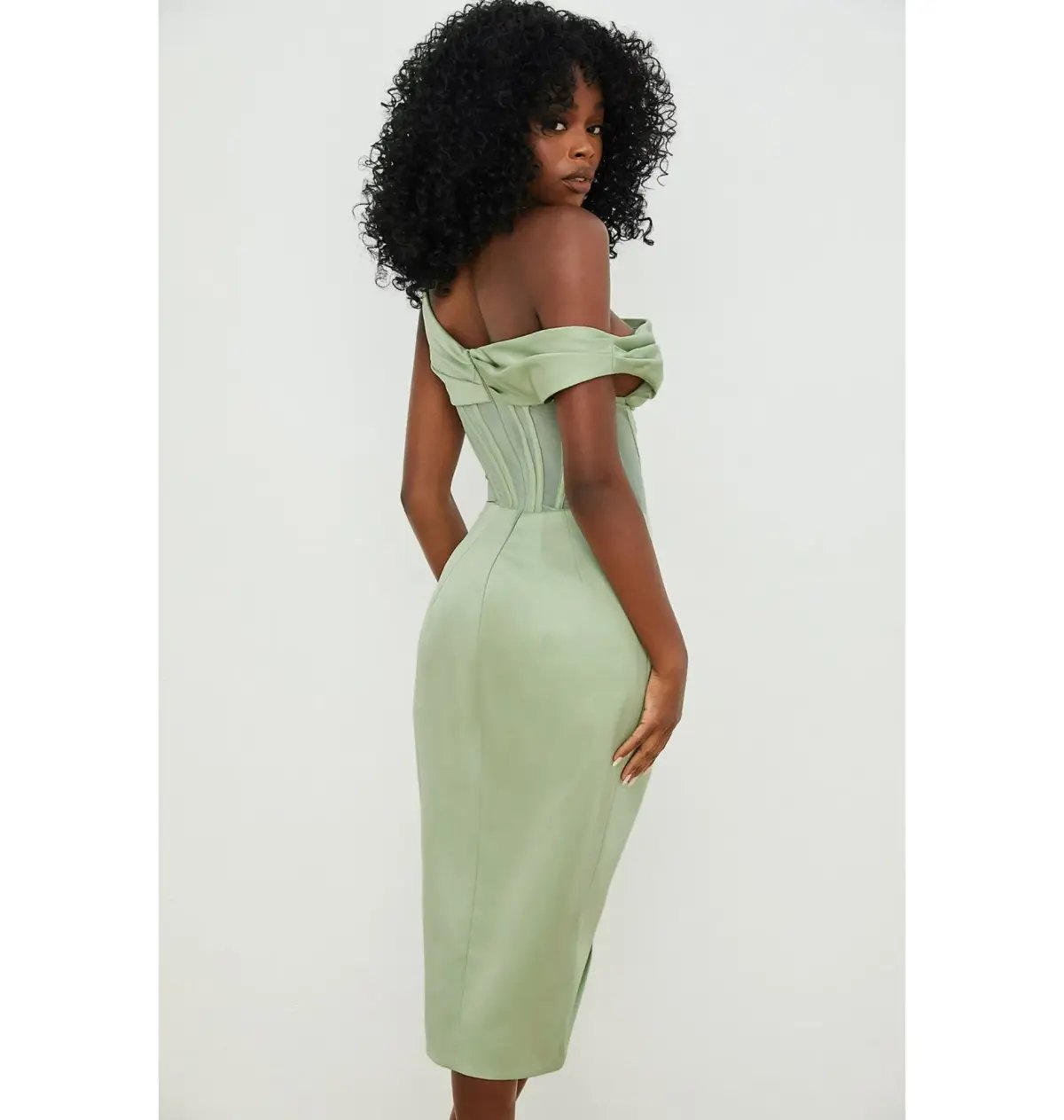 House of CB Lulu Asymmetric Drape Midi Corset Dress in Pistachio Size XS / AU 6 photo 4