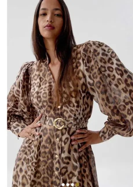 Aje Isabella Leopard Print Midi Shirt Dress in Brown Size AU 16 photo 3