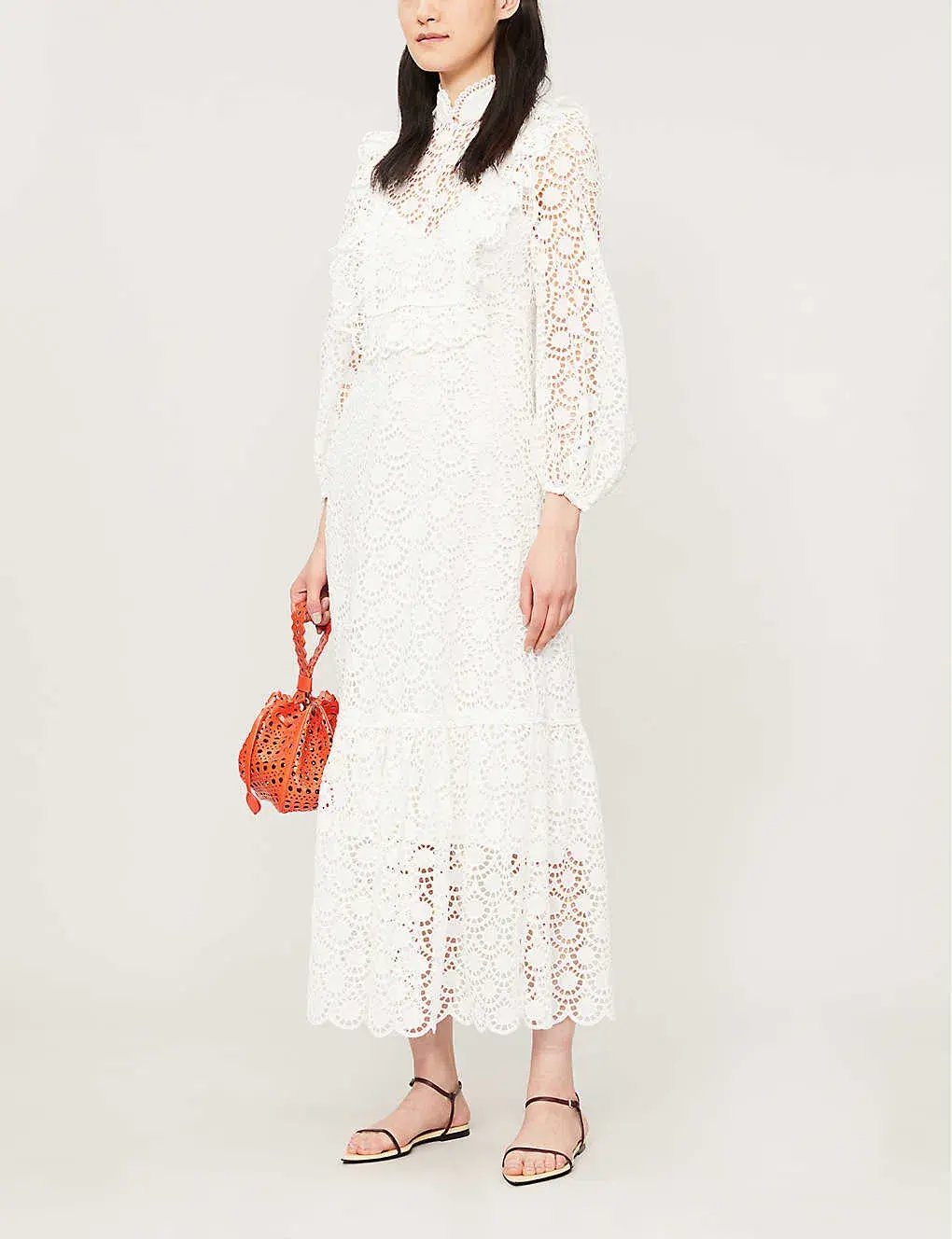 Zimmermann Goldie Scalloped-trim Lace Midi Dress White Size 0 (AU 8) photo 2
