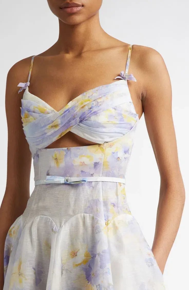 Zimmermann Crush Twist Front Midi Dress Lilac Floral Size 3 / AUS 14 photo 2