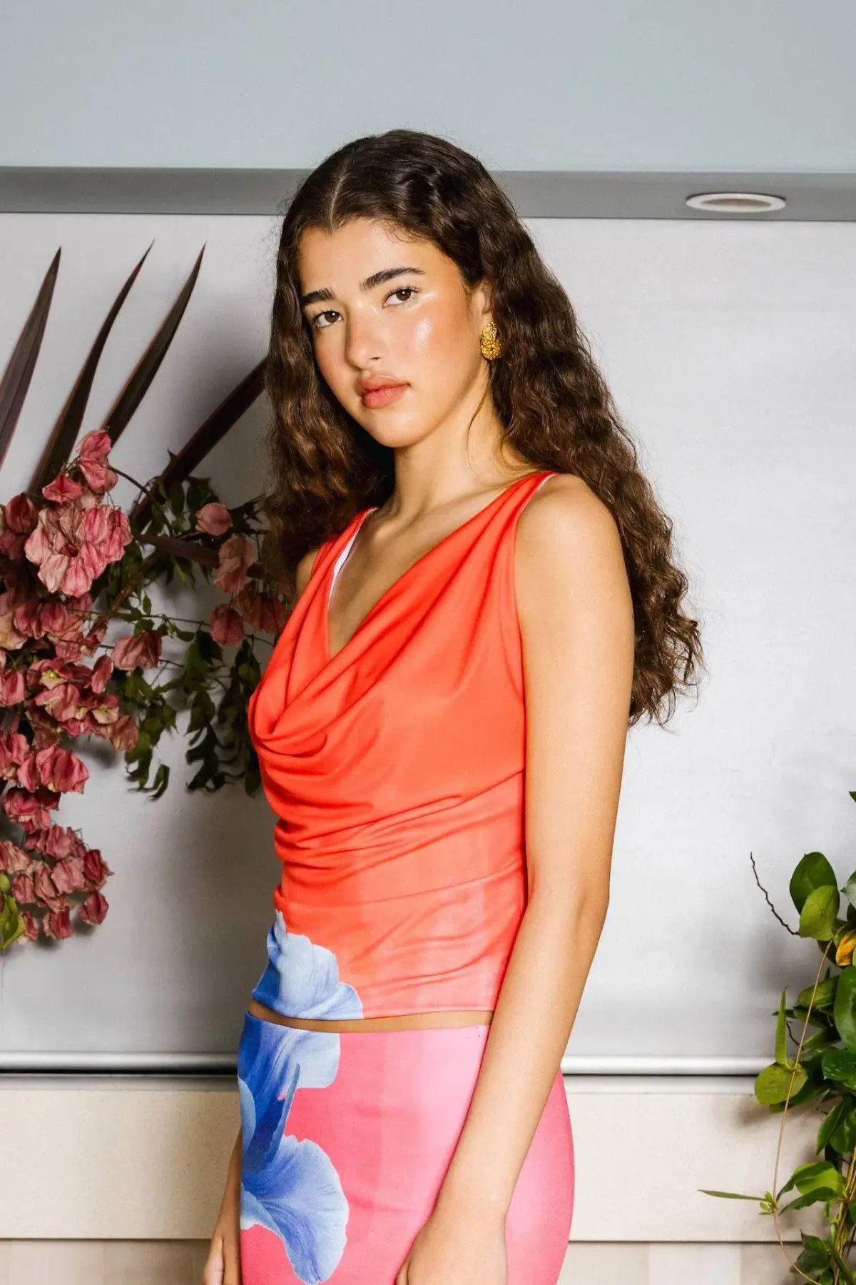 With Harper Lu Cowl Tank & Maxi Skirt Set in Contrast Poppy Size S / AU 8 photo 2