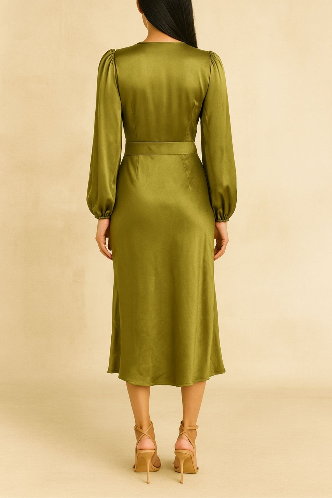 Long Sleeve Satin Midi Dress photo 2