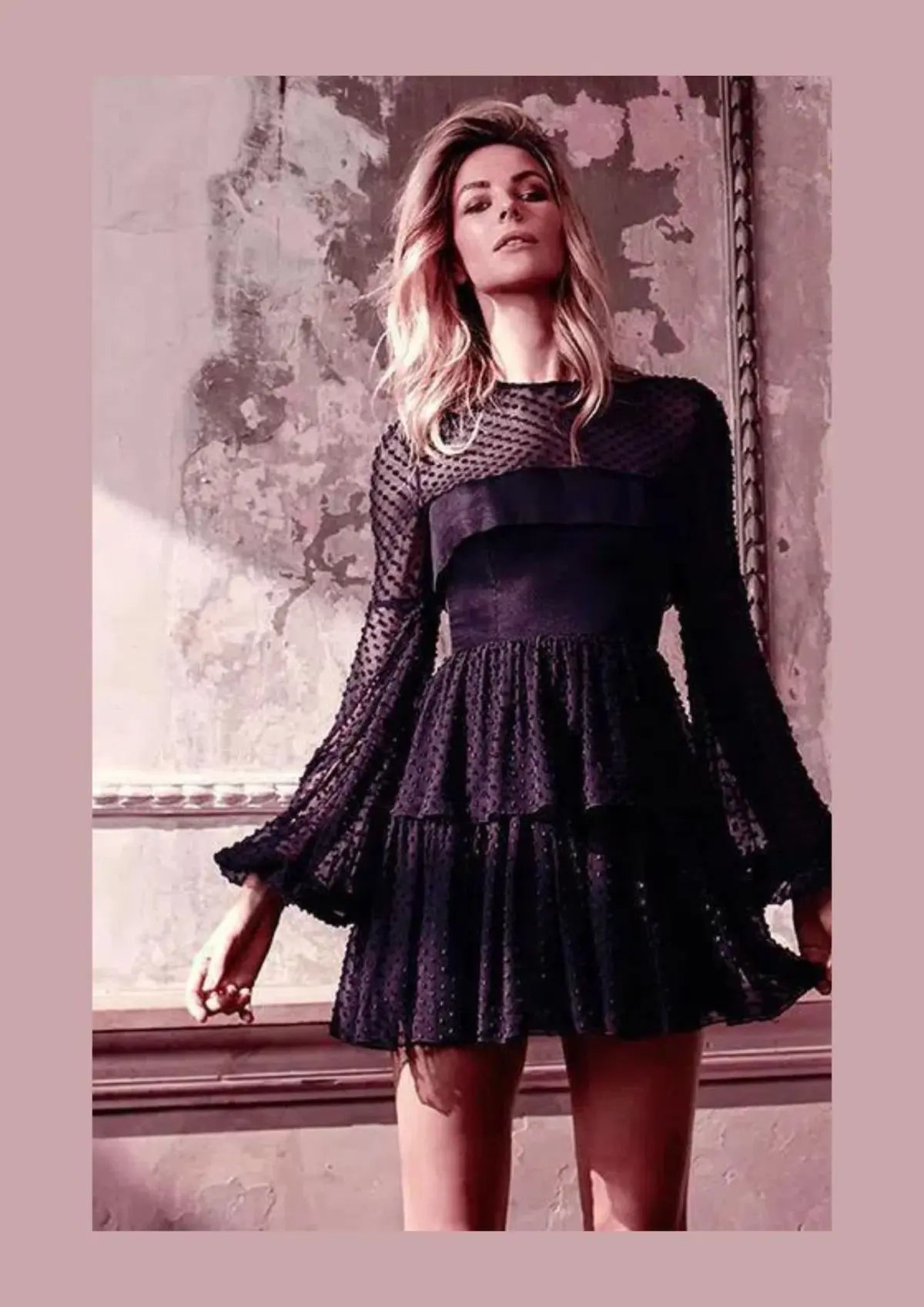 Alex Perry Valerie Bell Sleeve Ruffle Mini Dress Black Size 6 photo 5