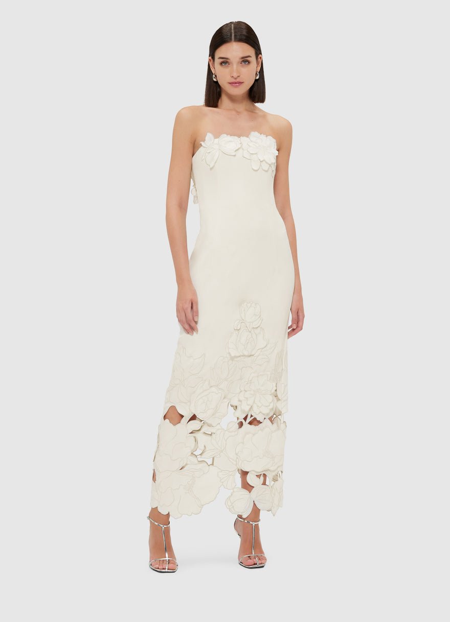 Leo Lin Rayna Appliqué Bustier Maxi Dress - Vanilla photo 3