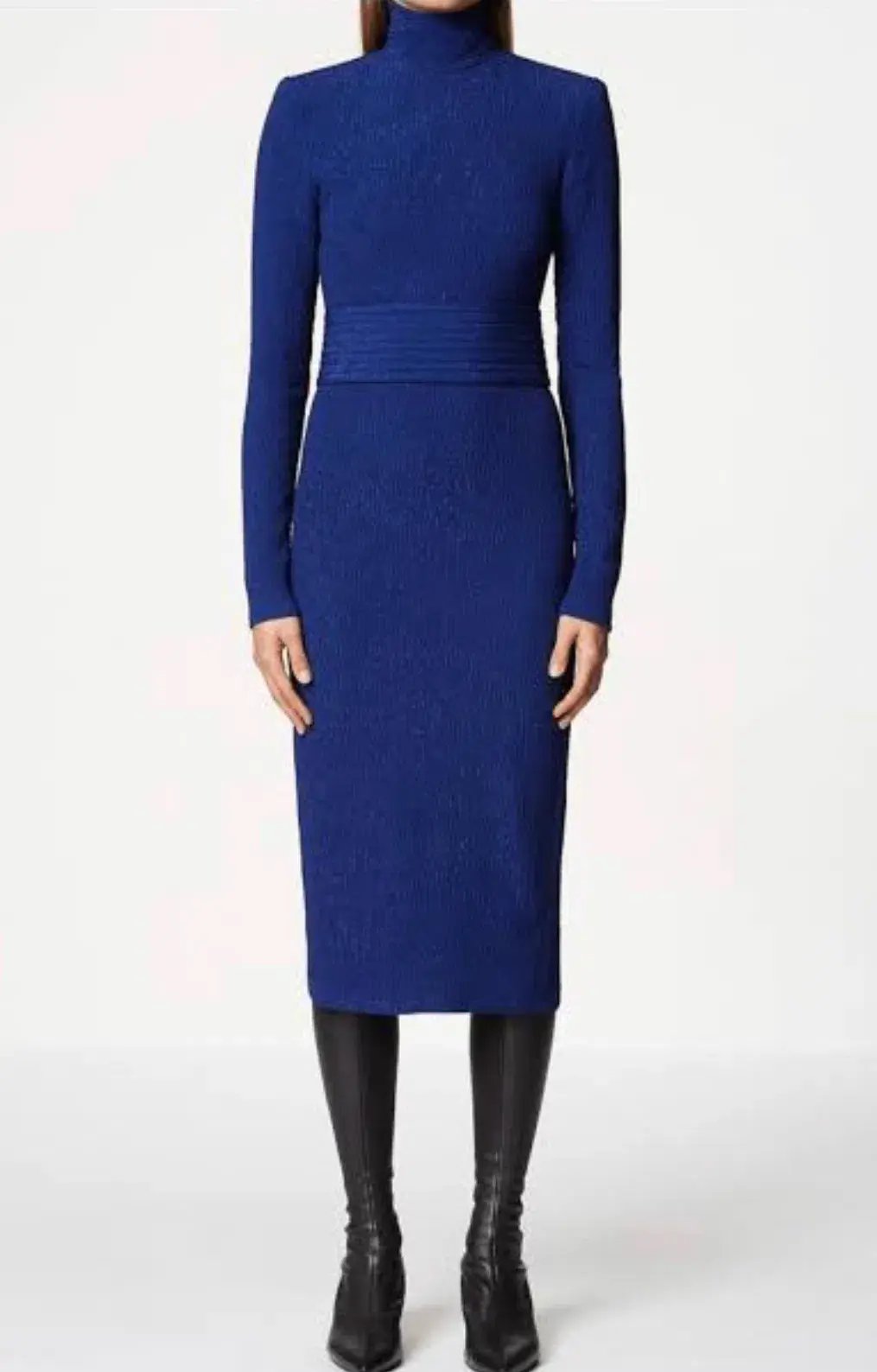 Scanlan Theodore Stretch High Neck Reptile Midi Dress Navy Size 10 photo 2