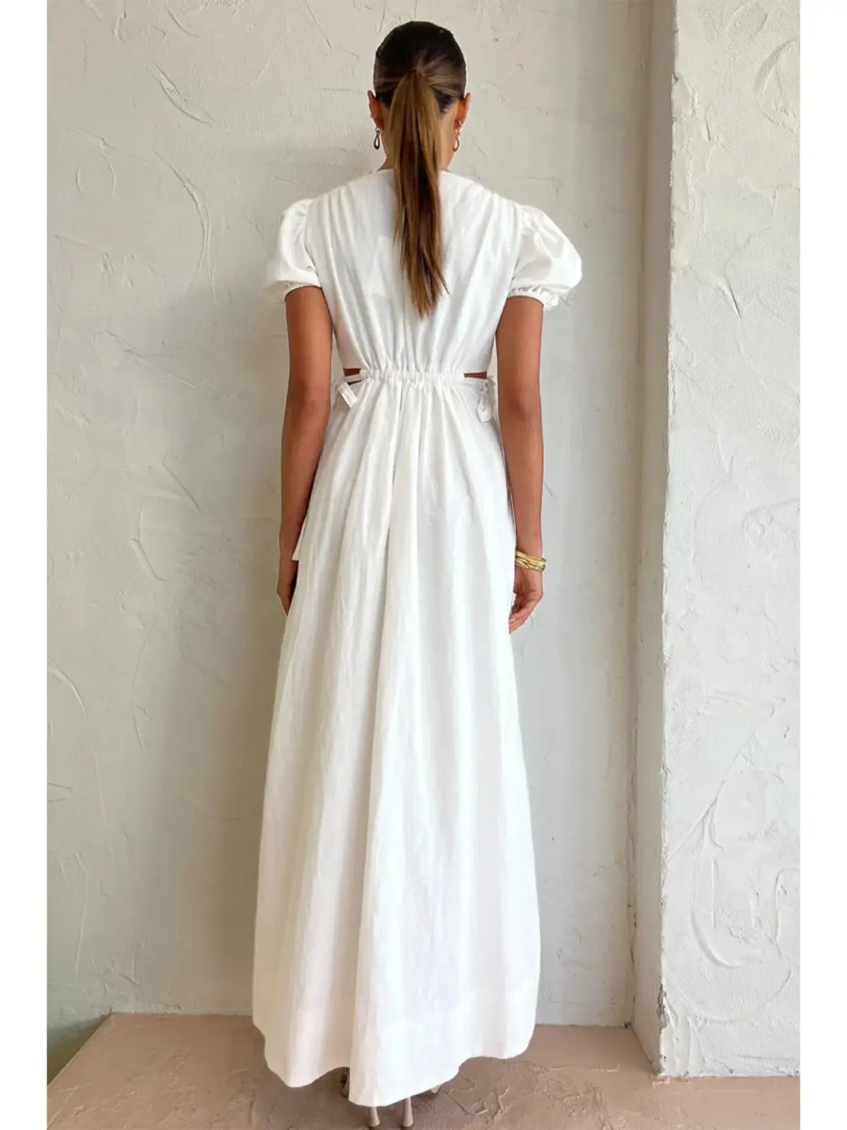 By Nicola Ahoy Plunge Neckline Maxi Dress in White AU 14 photo 3