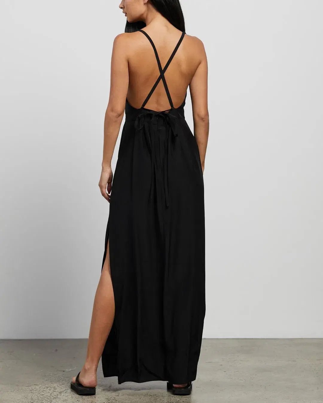 Matin Backless Silk Dress Black Size 10 photo 2