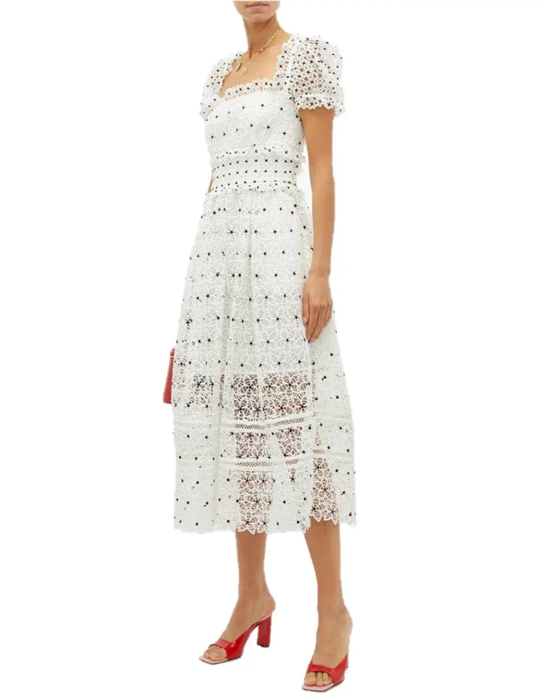 Self Portrait Guipure Hibiscus Midi Dress Ivory Size AU 12 photo 2