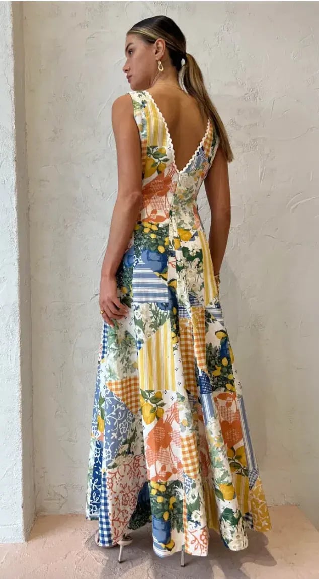 By Nicola Wavy Maxi Dress in Lemon Patchwork Print Size 6 photo 5