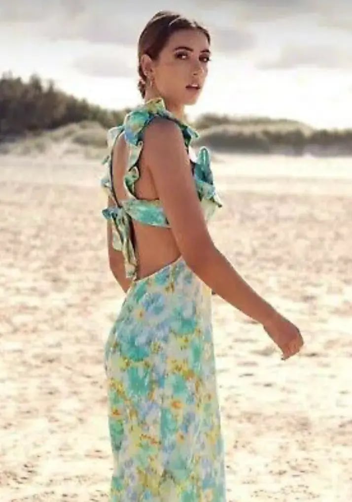 Zimmermann High Tide Frilled Midi Dress Aqua Ikat Floral Size 1 / AU 10 photo 3