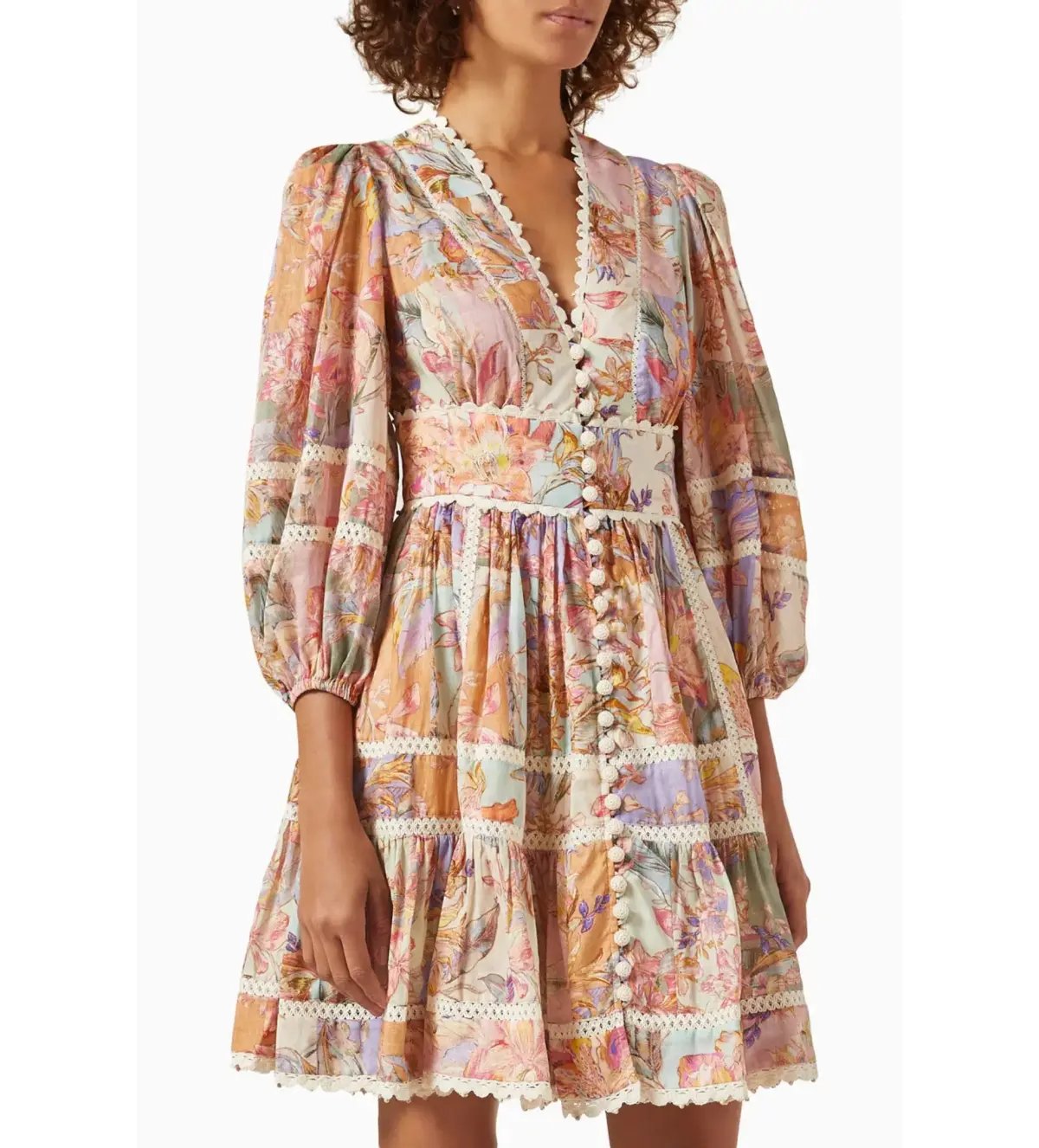 Zimmermann Cira Lantern Mini Dress Printed Cotton Multi Size 4/Au 16 photo 2