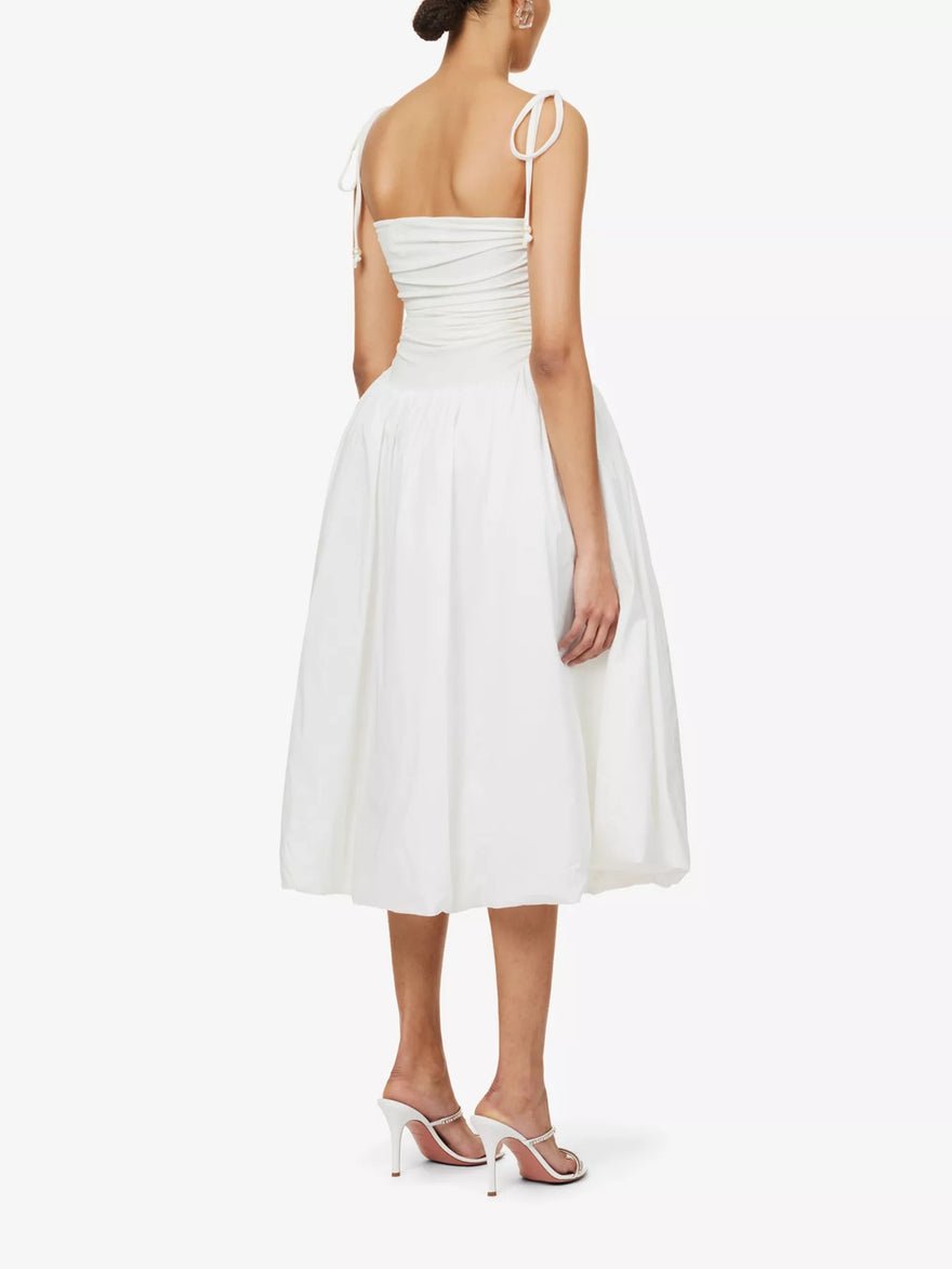 Amy Lynn Puffball Ruched Stretch-Cotton Midi Dress - White photo 2