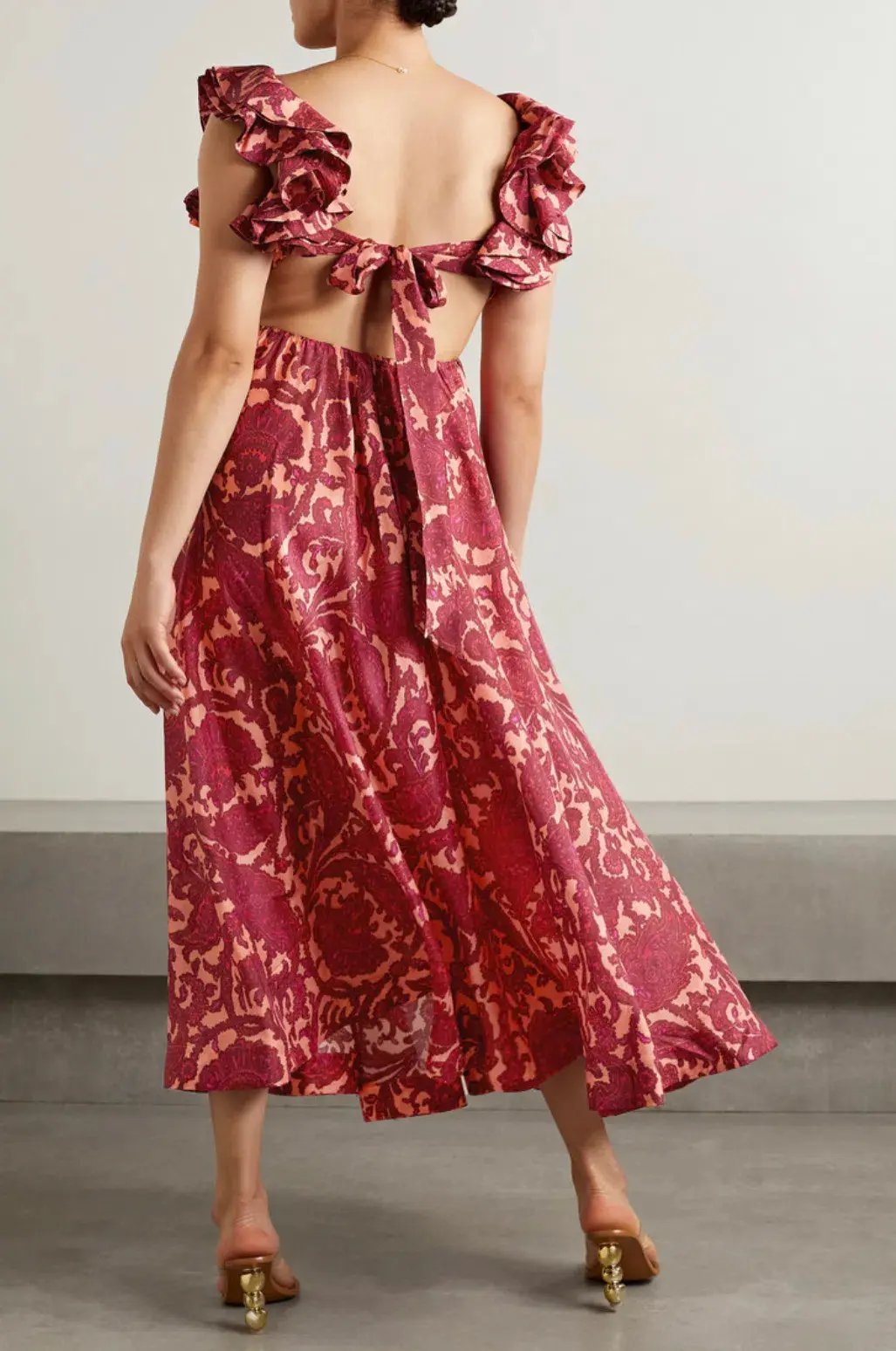 Zimmermann Tiggy Cutout Ruffled Silk Midi Dress Paisley Print 2/AU 12 photo 2