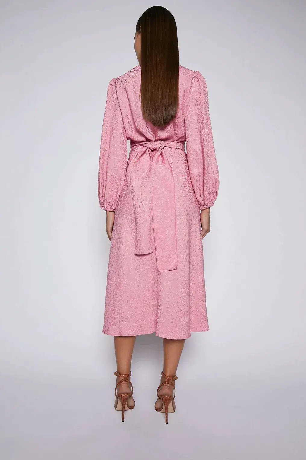 Scanlan Theodore French Textured Weave Midi Dress Pink Size AU 12 photo 3