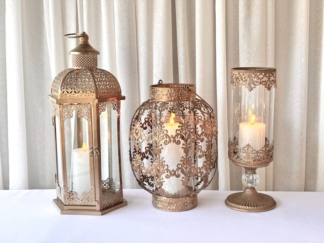 Gold Damask Lanterns with Led Candle photo 2