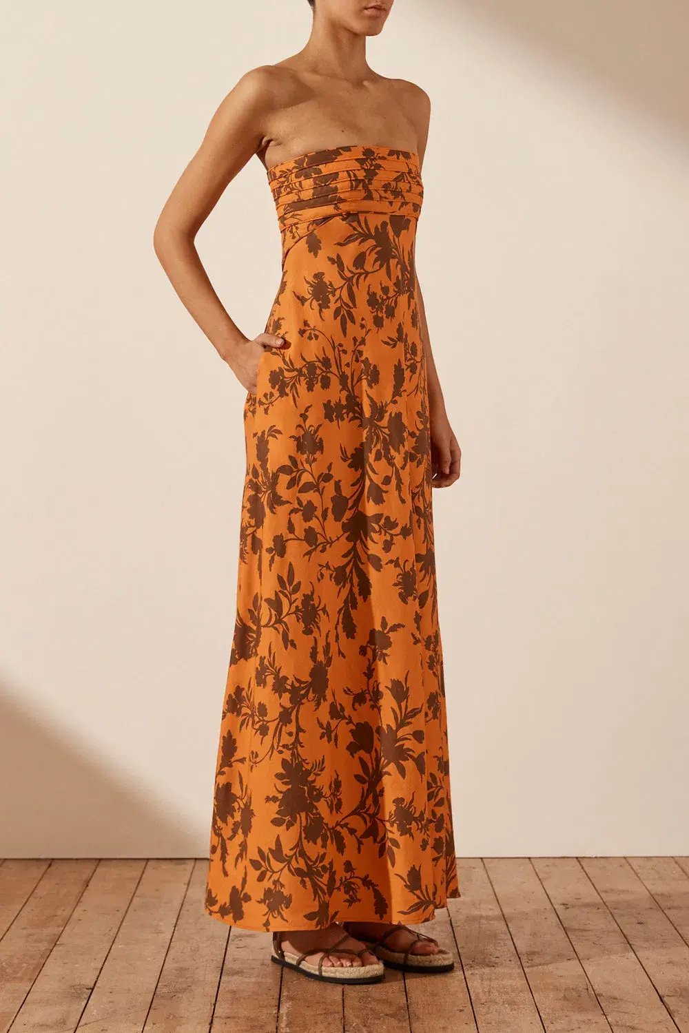 Shona Joy Uli Linen Corded Strapless Maxi Dress Orange Size 12 photo 2