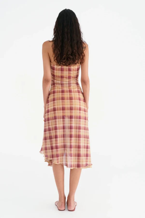 BENNI CAMILLA HANKY HEM DRESS - TOFFEE CHECK photo 4