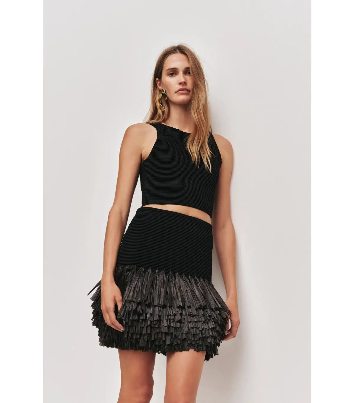 Aje Agave Knit Top and Knit Raffia Mini Skirt Set Black Size AU 16 photo 2
