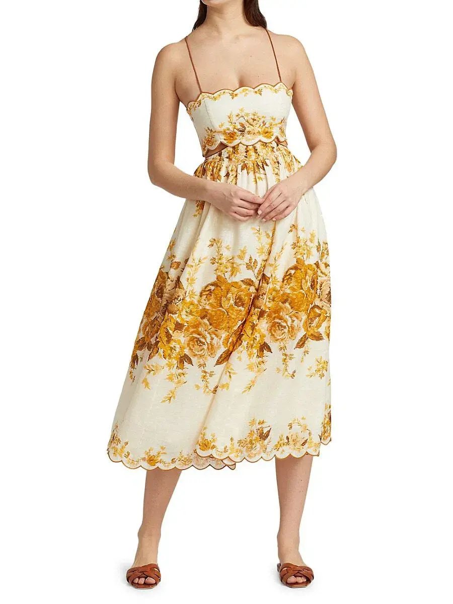 Zimmermann Aliane Scallop Midi Dress Cream Size AU 6 photo 2