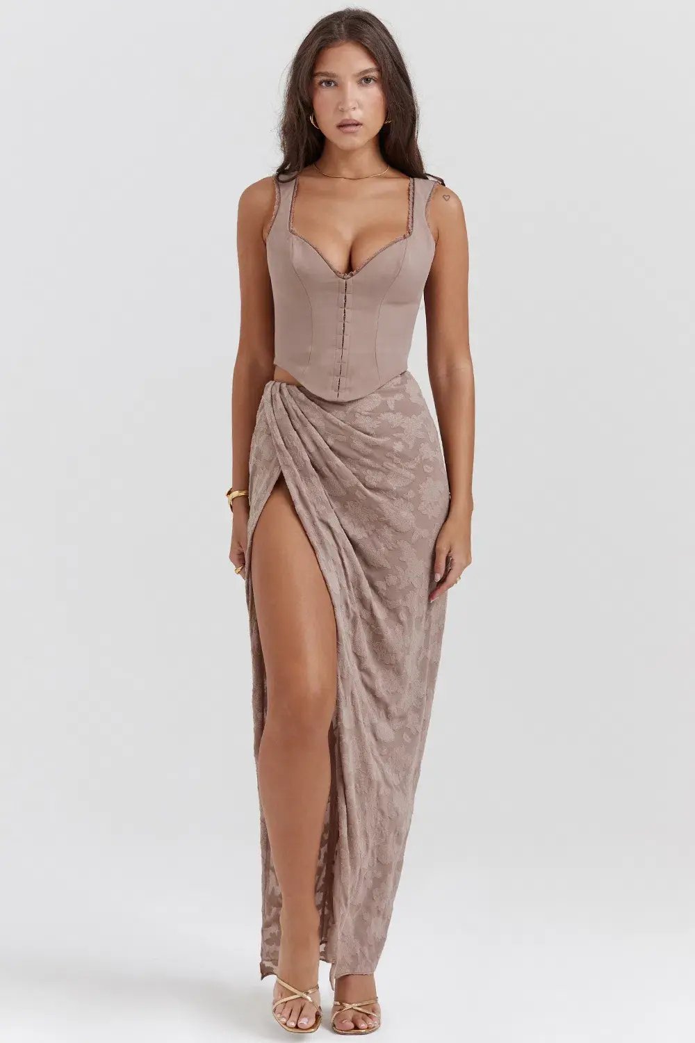 House of CB Robyn Corset & Vesper Maxi Skirt Set Mushroom Size XS/S photo 2