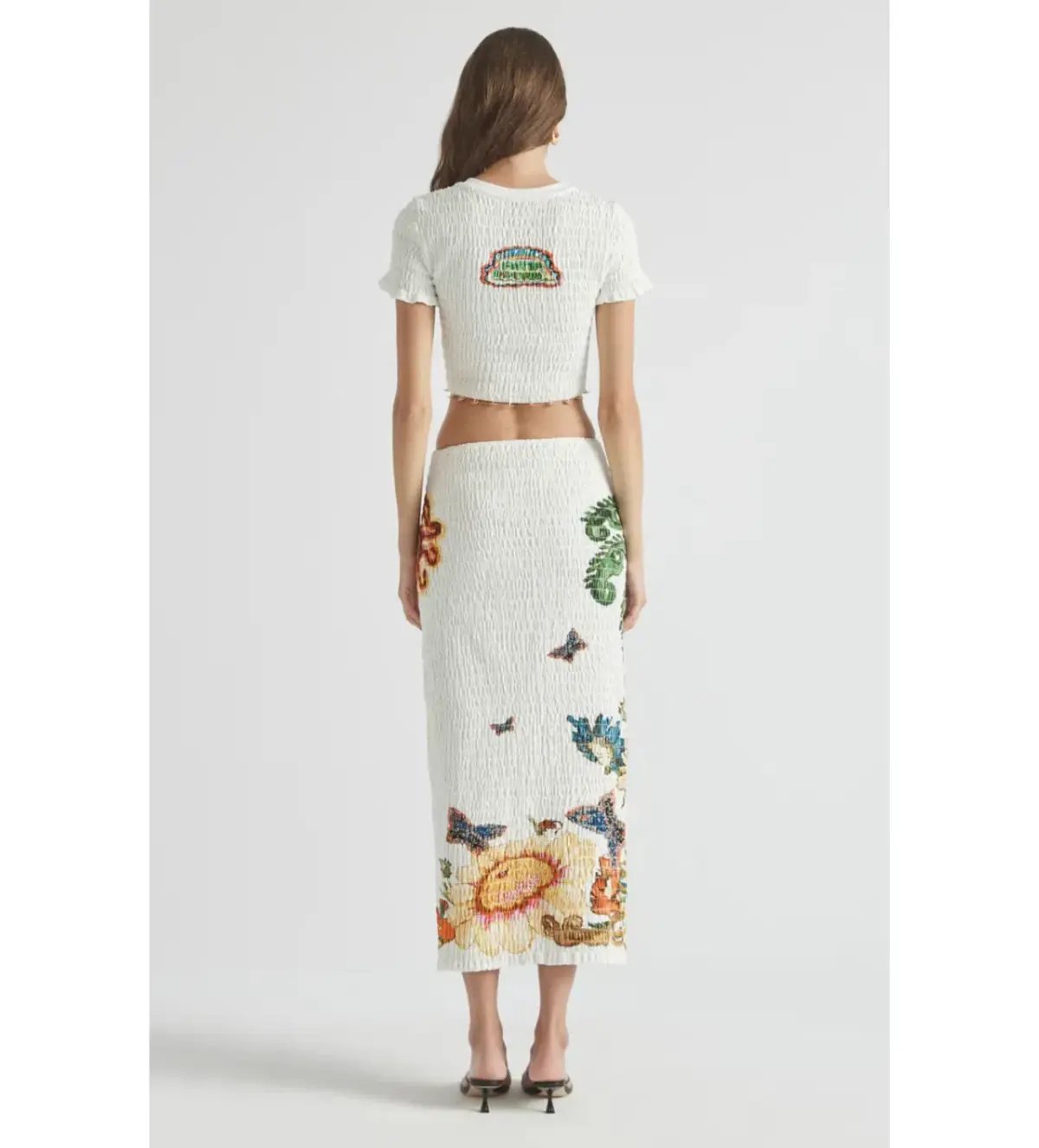 Antipodean Home Of The Art Shirred Midi Dress Lapis Size 6 photo 4