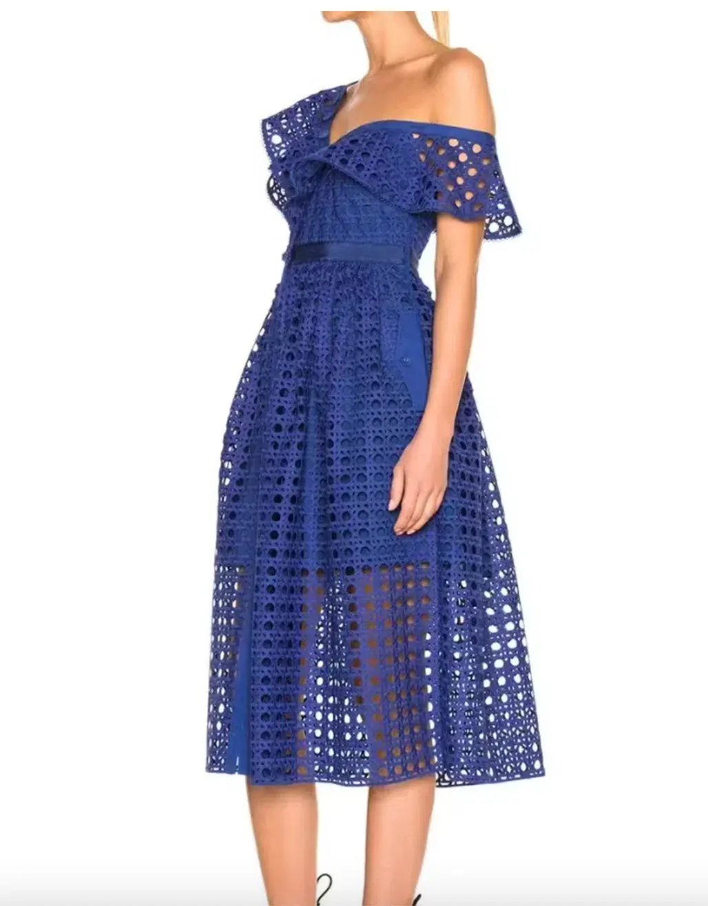 Self Portrait Guipure One Shoulder Lace Dress Cobalt Blue Size 8 photo 2