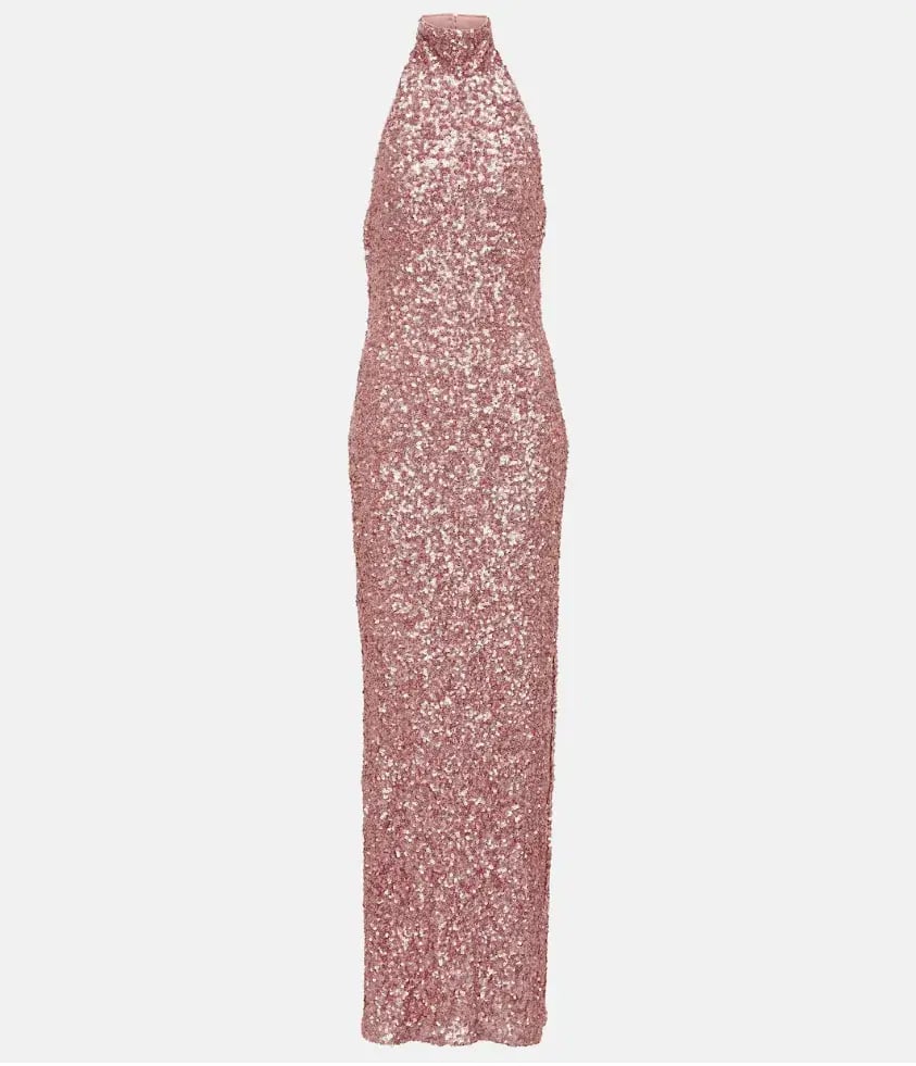 Rotate Birger Christensen Kasia Sequined Maxi Dress Pink Size 10 photo 5