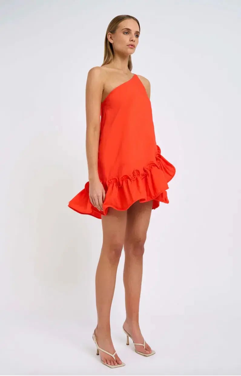 By Johnny Rope Frill Asymmetric Mini Dress Red Size 10 photo 3