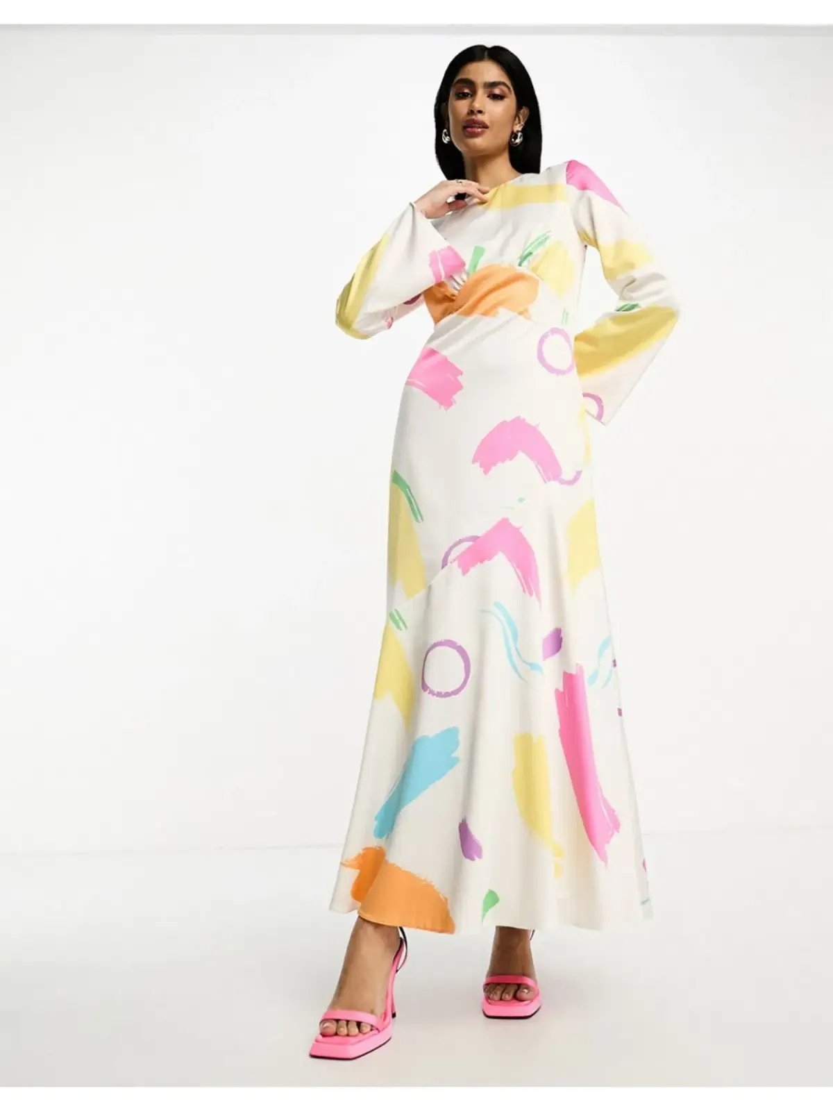 Daska High Neck Long Sleeve Maxi Dress In Multi Print Size AU 12 photo 2