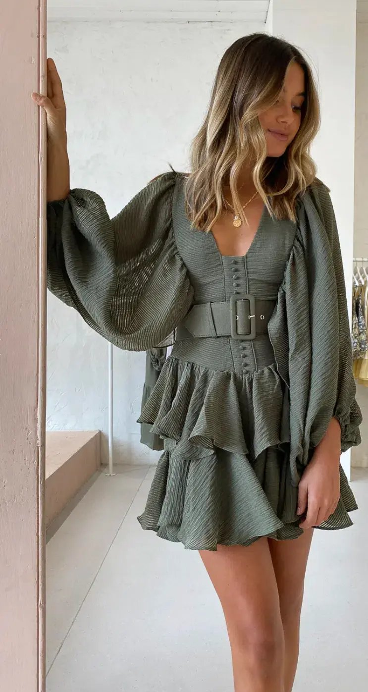Shona Joy Charlotte Plunged Dress in Khaki Size 10 photo 3