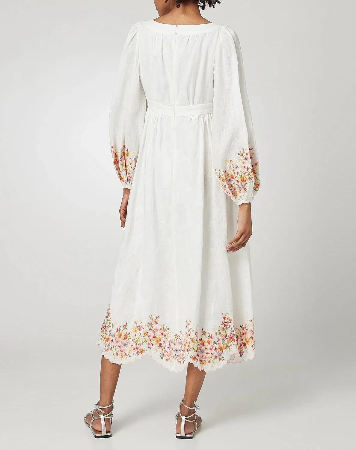 Zimmermann Mae Floral Midi Dress White Floral Size 1/AU 10 photo 2