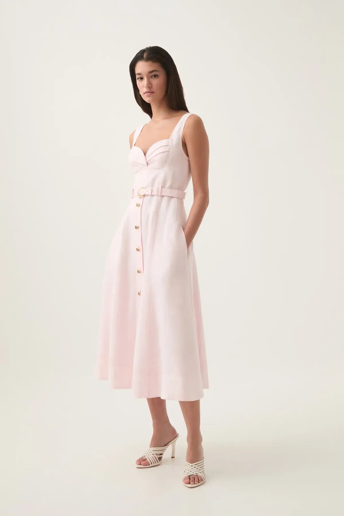 Aje Primary Belted Midi Dress Pastel Pink Size 8 photo 2
